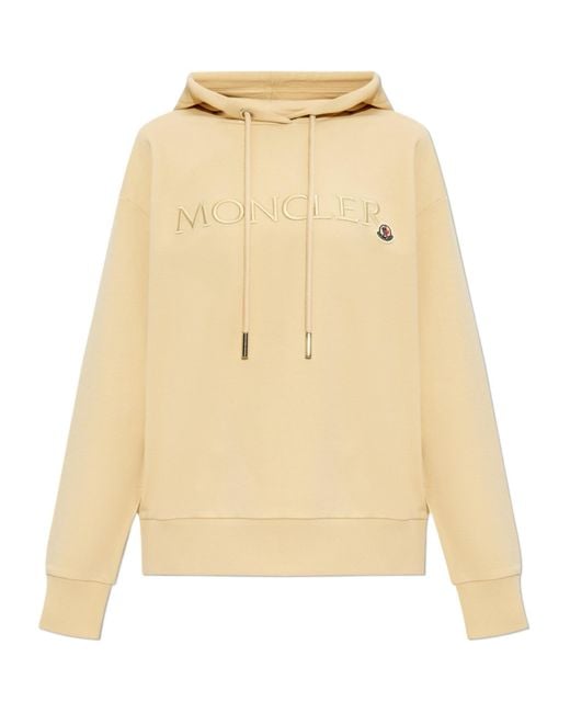Moncler Natural Logo Embroidered Drawstring Hoodie