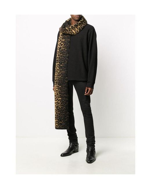 Saint Laurent Black Leopard Scarf for men