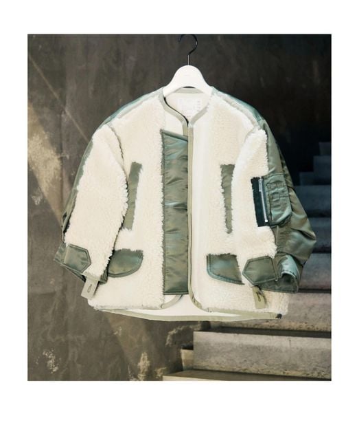 Sacai White Faux Shearling X Nylon Twill Blouson