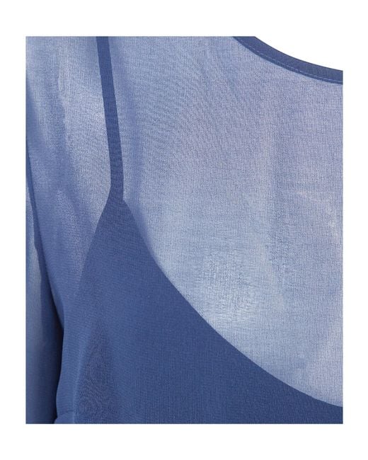 P.A.R.O.S.H. Blue Belted Flared Dress