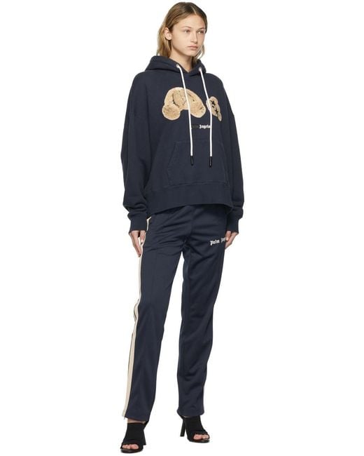 Palm Angels Blue Spray Bear-Motif Hoodie for men