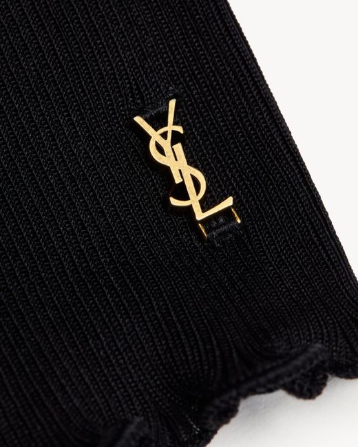 Saint Laurent Black Cassandre V-Neck Ribbed Top