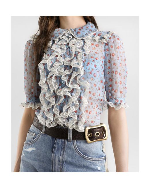 Dolce & Gabbana Blue Ruffled Floral Top