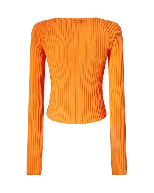Pinko Orange V-Neck Ribbed Cardigan