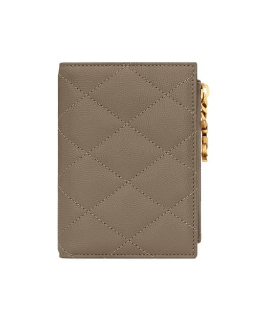 Saint Laurent Natural Cassandre Bijou Quilted Zip Wallet