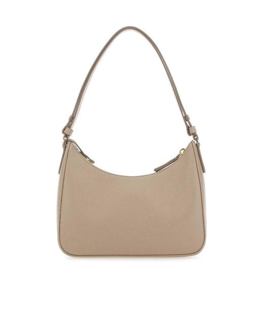 Prada White Logo Plaque Zipped Shoulder Bag
