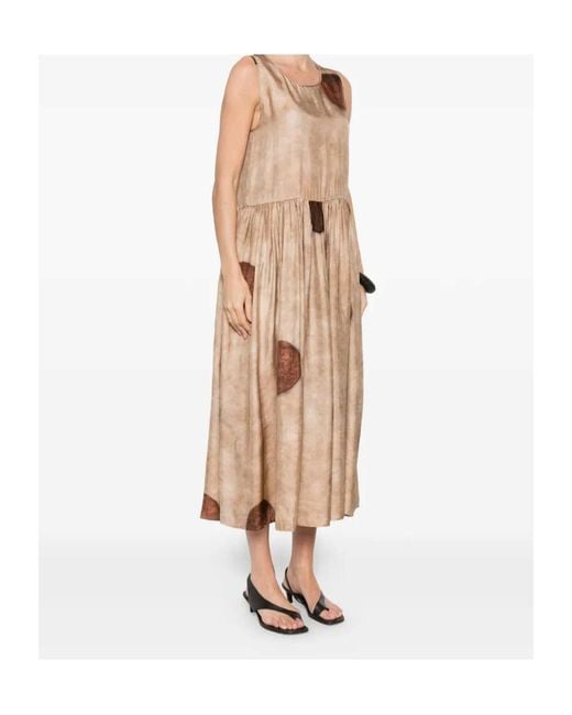 Uma Wang Natural Polka Dot Midi Dress Gathered Waist