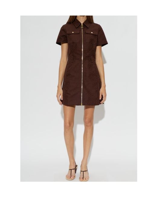 Casablanca Brown Monogram Jacquard Zip-Front Shirt Dress