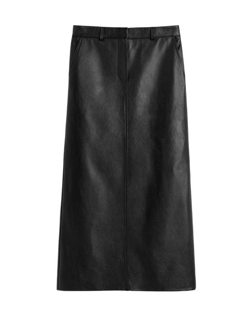 Totême Black Grained-Leather Straight Maxi Skirt