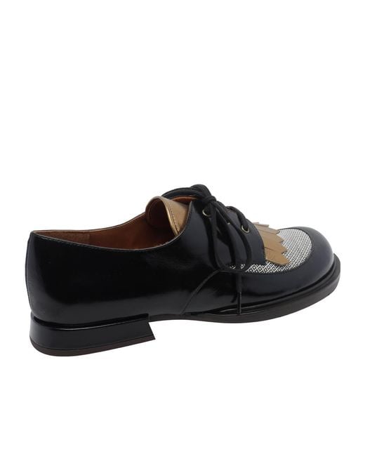 Chie Mihara Black Jeripa Kiltie Lace-Up Flat Shoes
