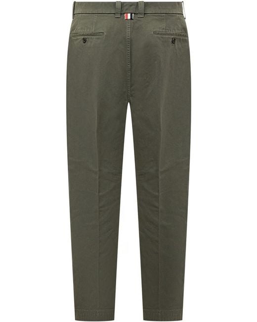 Thom Browne Green Twill-Weave Cotton Trousers for men