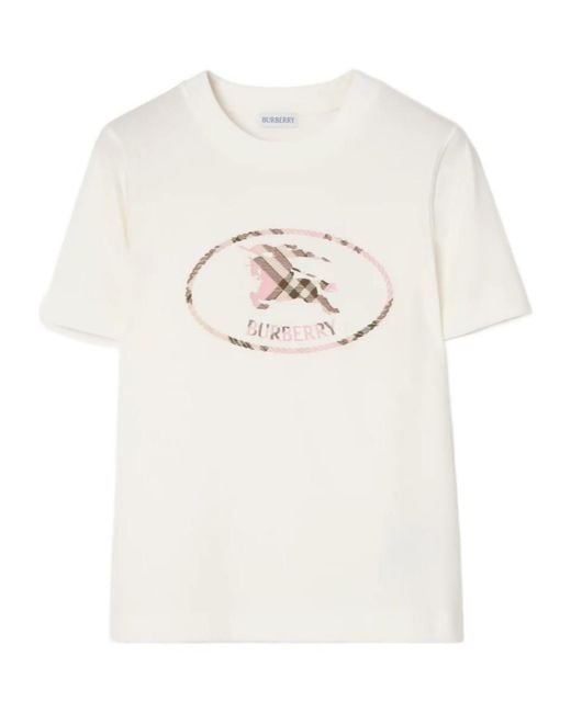 Burberry White Knight Stamp Crewneck T-Shirt for men