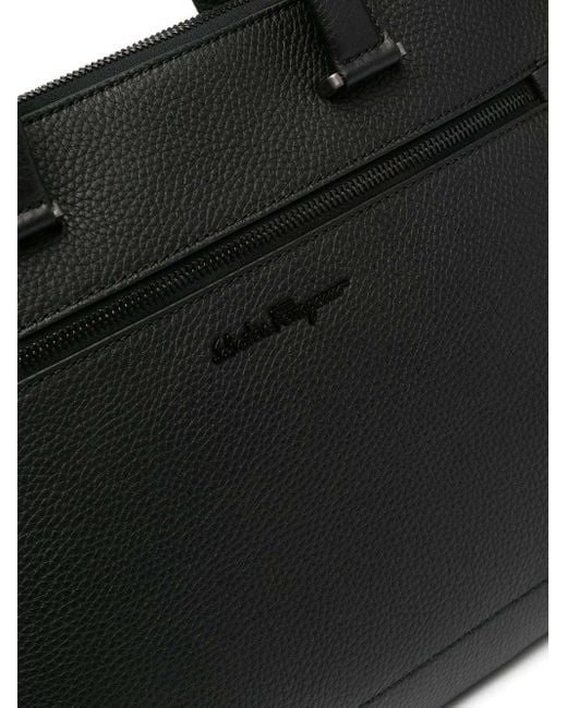 Ferragamo Black Ferragamo Logo-Plaque Zipped Briefcase for men