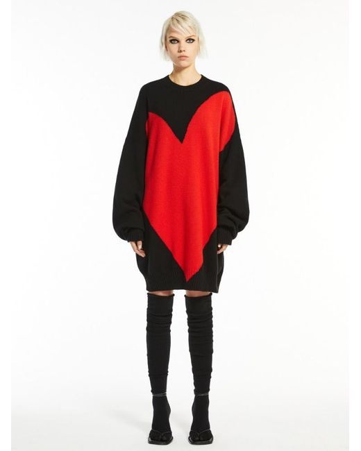 Sportmax Red Maxi Heart Intarsia Knitted Jumper