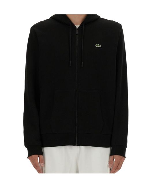 Lacoste Black Logo Patch Zipped Hoodie for men