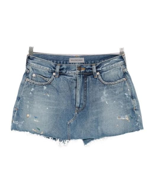 Balenciaga Blue Belt-Loop Denim Shorts