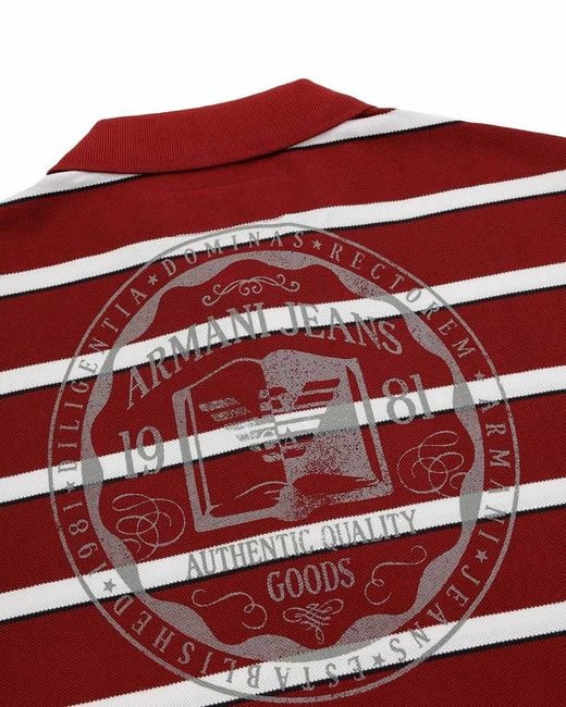 Armani Jeans Red Logo Striped Polo Shirt for men