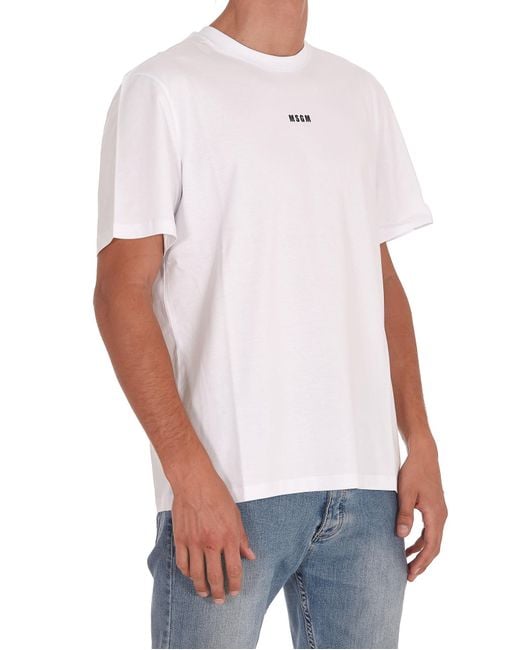 MSGM White Logo Printed Crewneck T-Shirt for men