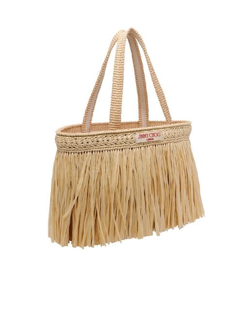 Jimmy Choo Natural Logo Patch Fringed Tote Bag