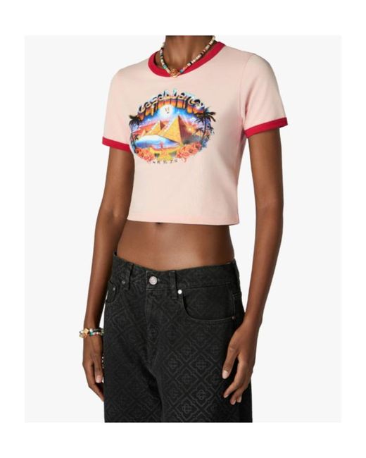 Casablanca Pink Cropped Graphic T-Shirt