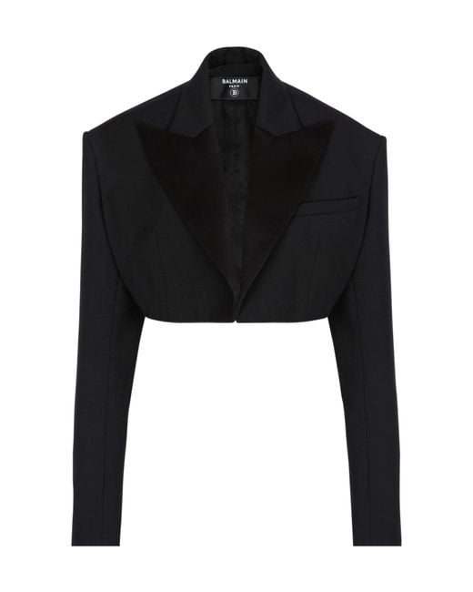 Balmain Black Cropped Grain De Poudre Jacket