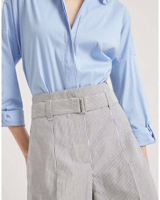 Brunello Cucinelli Blue Monili-Embellished Striped Shorts