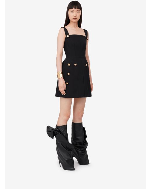 McQueen Black Button Embellished Square-Neck Slip Dress