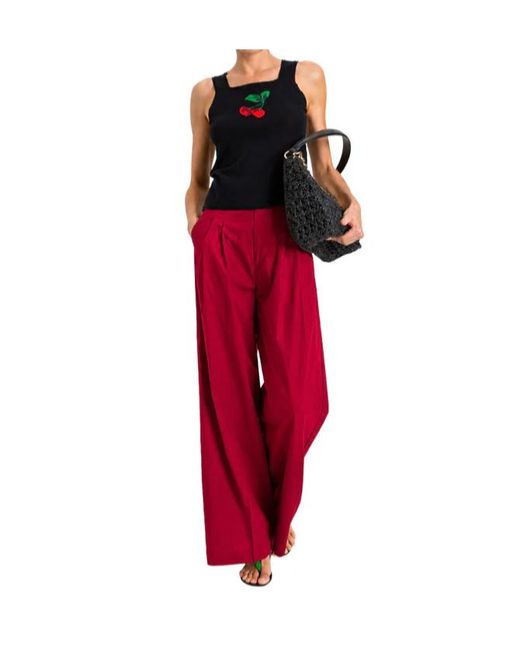 Twinset Red Elastic Pleated Casual Pants