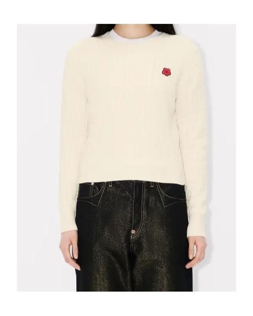 KENZO White Cable-Knit Logo Knitted Sweater