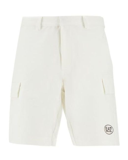 EA7 White Belt Loop Shorts for men
