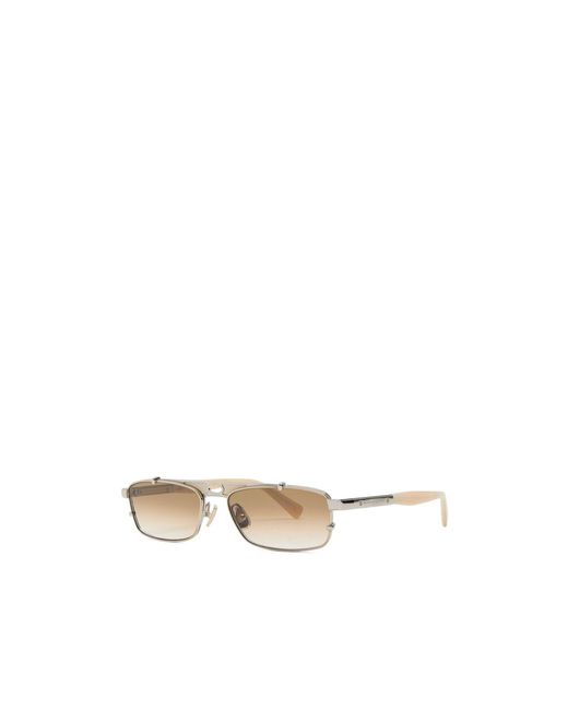Brunello Cucinelli White Flattop Rectangle-Frame Sunglasses for men