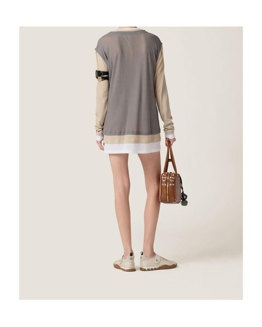 Miu Miu Ribbed Jersey Dress in Gray | Lyst