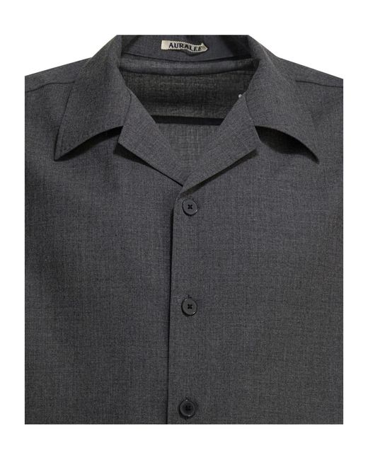 Auralee Black Cashmere Collared Short-Sleeved Shirt for men