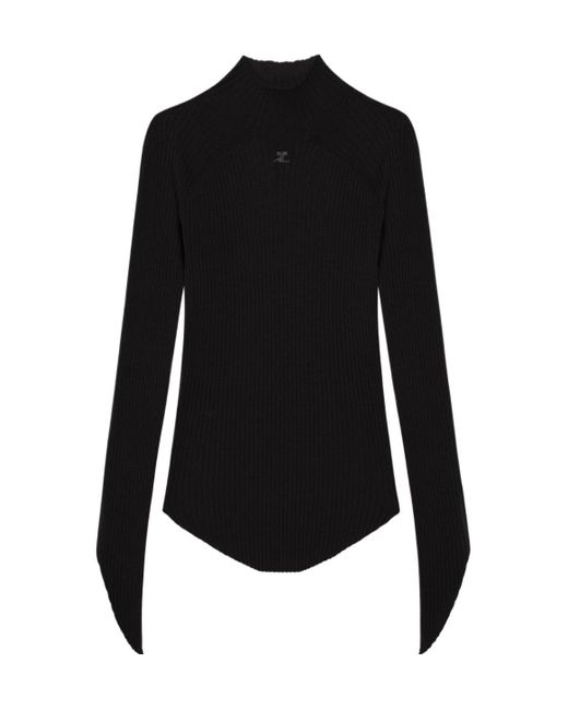 Courreges Black Mock Neck Knitted Top