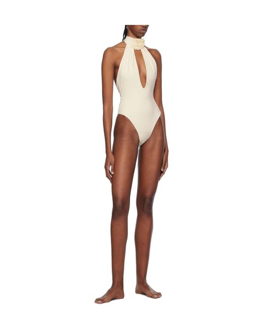 Magda Butrym White Hollow-Out Neck Swimsuit