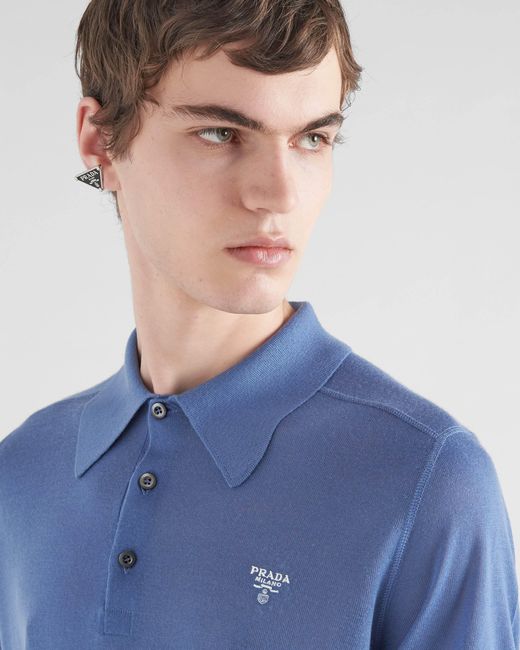 Prada Blue Cashmere Polo Shirt for men