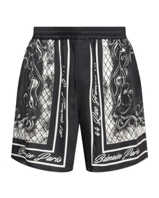Balmain Black Printed Foulard Pyjama Shorts for men