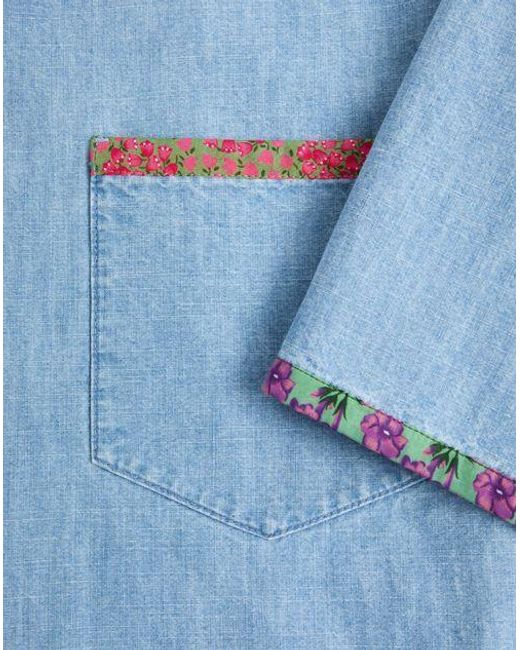 Valentino Blue Floral Trim Button-Up Denim Shirt for men