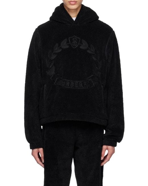 Burberry Black Logo Embroidered Teddy Hoodie for men