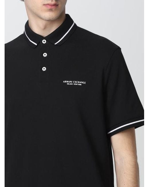 ARMANI EXCHANGE Black Lapel Short-Sleeved Polo Shirt for men