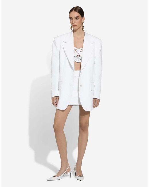 Dolce & Gabbana White Single-Breasted Raschel Tweed Jacket