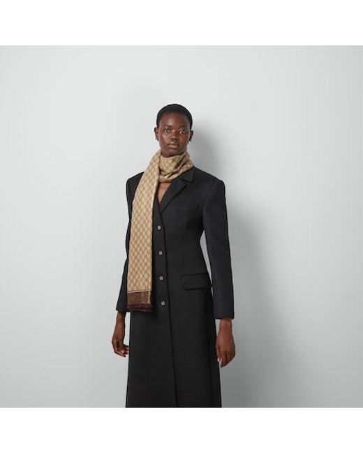 Gucci Natural Gg Jacquard Frayed Edge Scarf