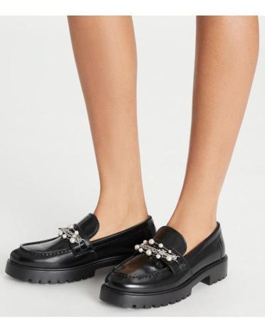 Tory Burch Black Embellished Lug Loafers