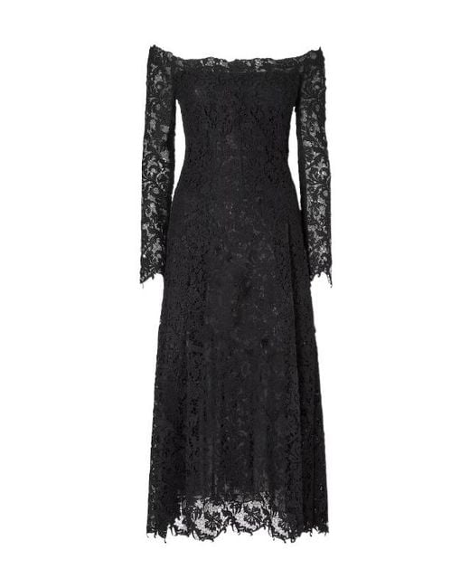 Fendi Black Off-The-Shoulder Bustier Lace Midi Dress