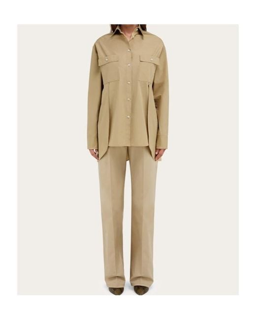 Ferragamo Natural Ferragamo Long-Sleeved Poplin Shirt
