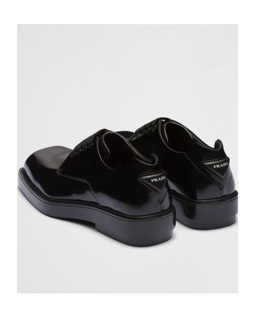 Prada Black Brushed Leather Derby Shoes for men