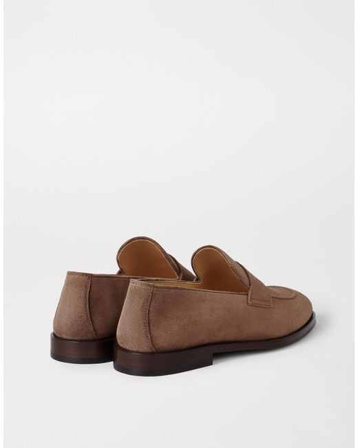 Brunello Cucinelli Brown Almond Toe Slip On Loafers for men