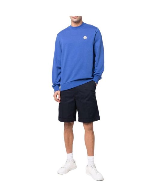 Moncler Blue Pressed-Crease Cotton Shorts for men