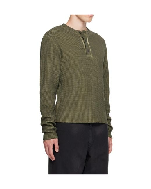 424 Green Waffle Henley Shirt for men