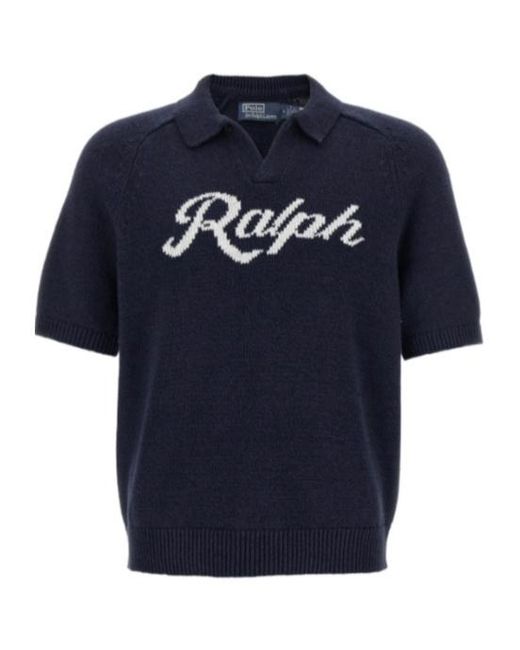 Polo Ralph Lauren Blue Logo-Intarsia Short-Sleeve Sweater for men